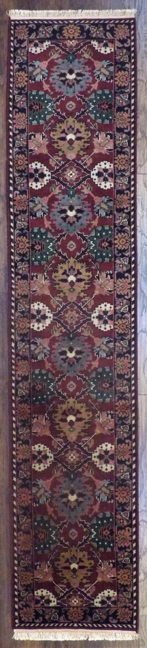 Turkish weave Ziegler hand-knotted wool runner in black and red, full view