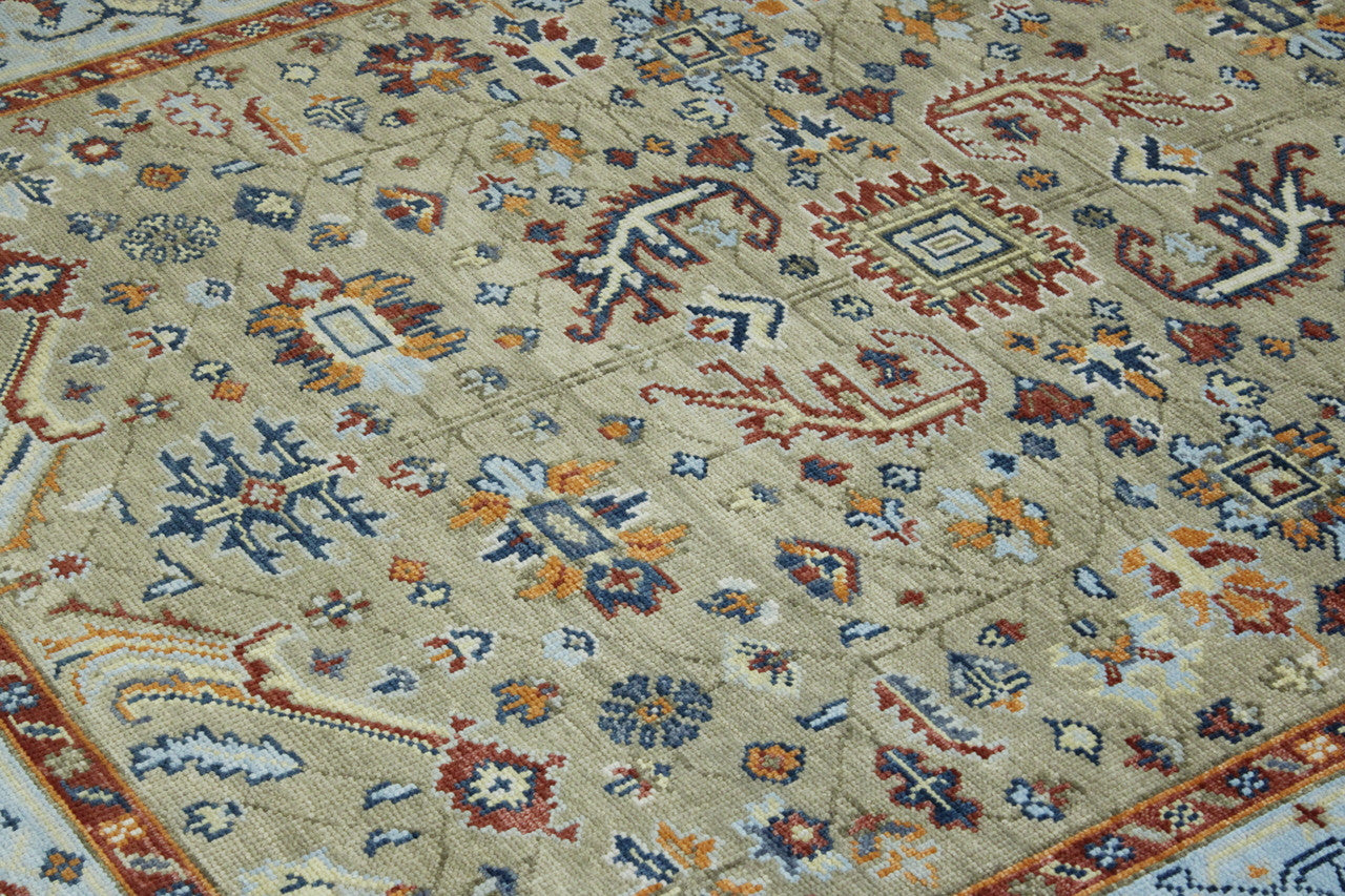 Back of Oushak Colorful Ziegler hand-knotted rug