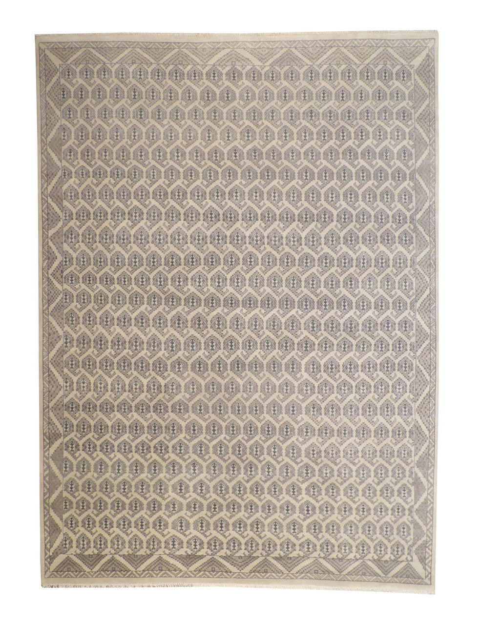 Oushak Kerman Design hand-knotted wool rug in Blue & Beige, full view