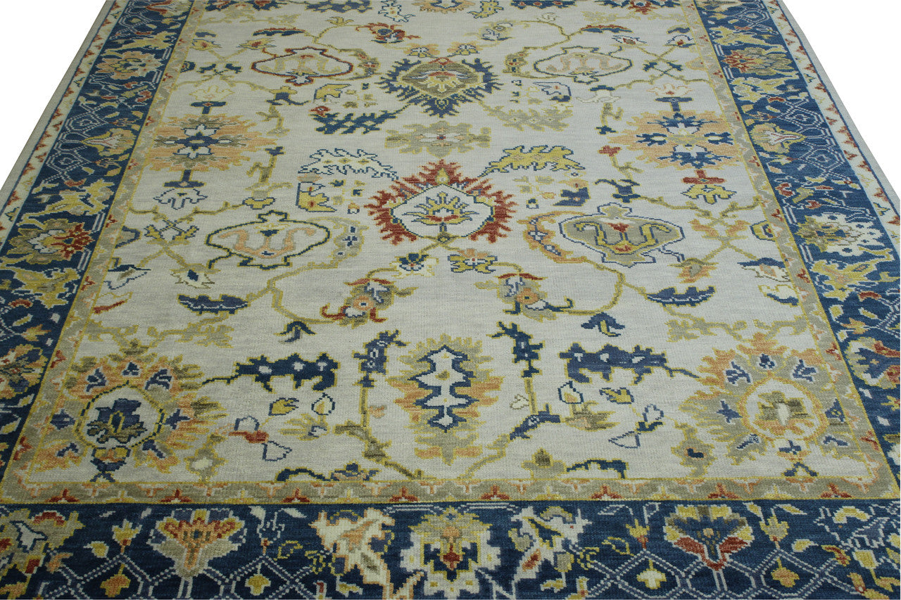 Blue & Beige Oushak Ziegler rug in room setting