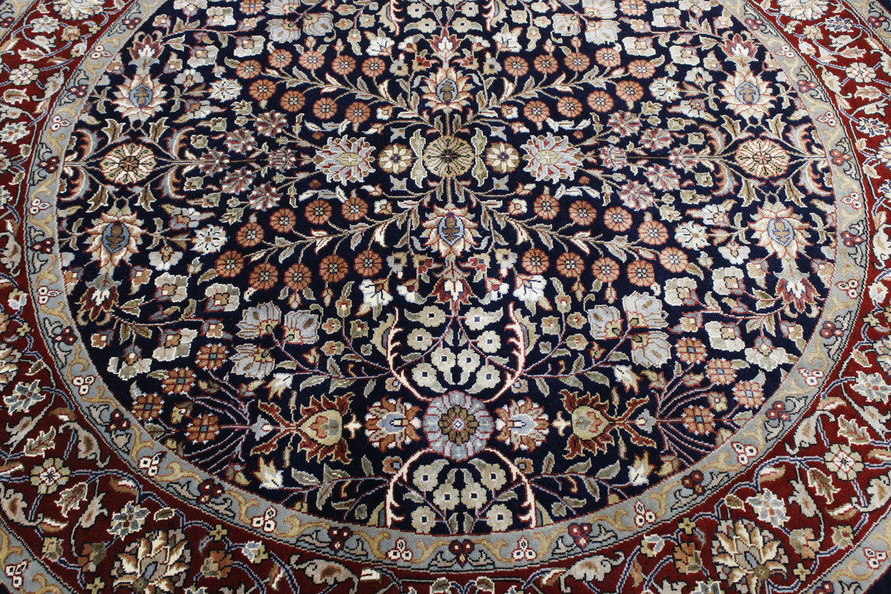 Close-up of wool-silk pile, Black & Red rug
