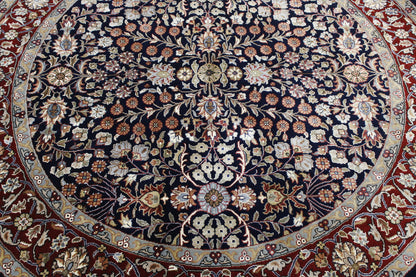 Close-up of wool-silk pile, Black & Red rug
