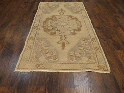 Close-up of wool pile, blue and brown Oushak rug