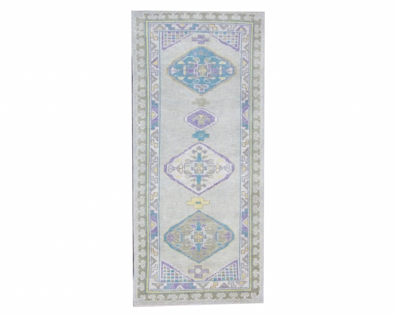 Anatolian Vintage Oushak hand-knotted wool rug in Gray & Purple, full view