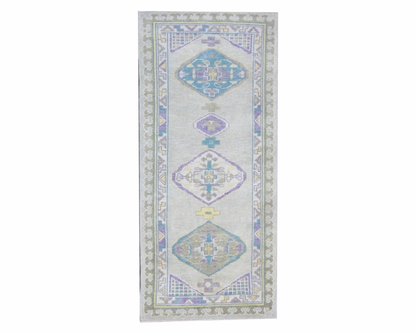 Anatolian Vintage Oushak hand-knotted wool rug in Gray & Purple, full view