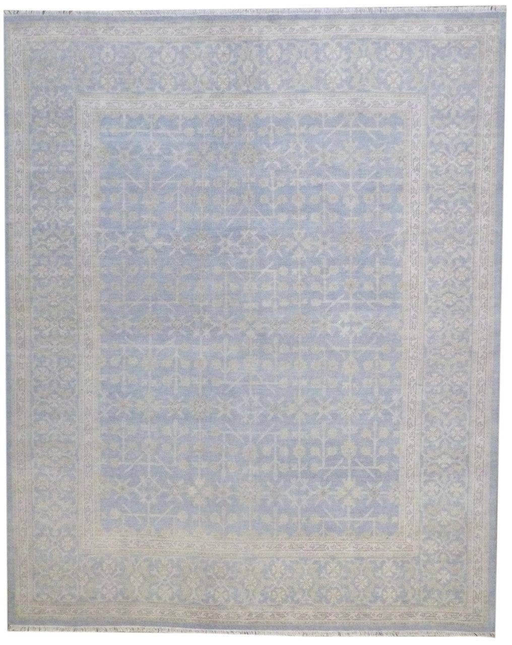 Khotan Chobi Wash hand-knotted wool rug in Blue & Gold, full view