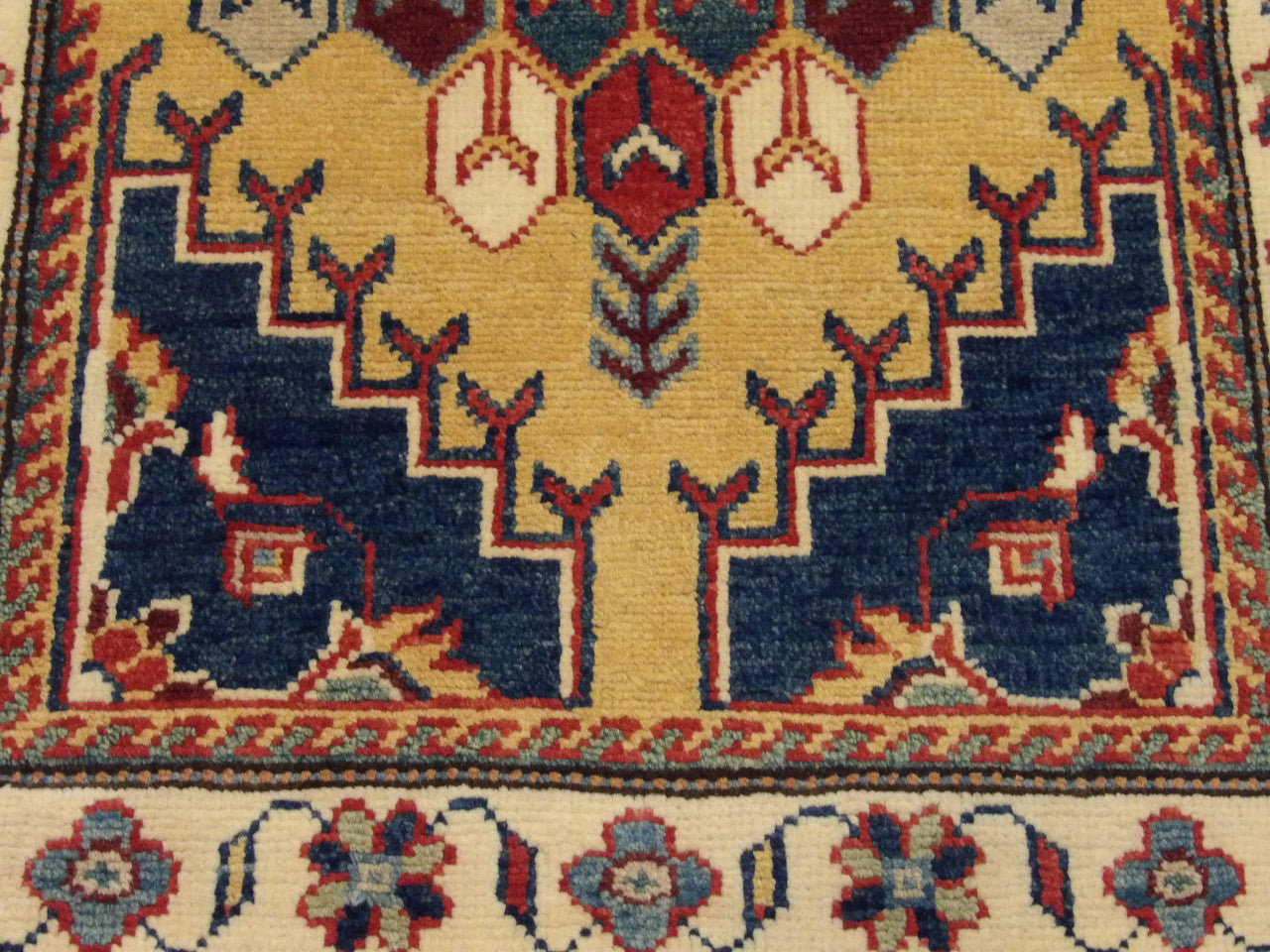 Back of Tribal Kazak hand-knotted rug