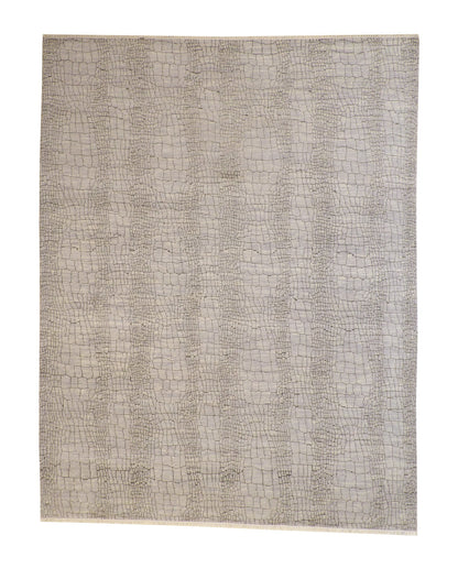 Modern Ikat Design hand-knotted wool rug in Gray, full view