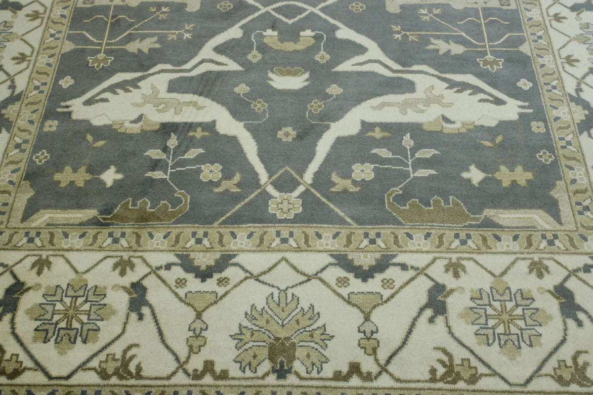 Blue & Beige Oushak Ziegler rug in room setting