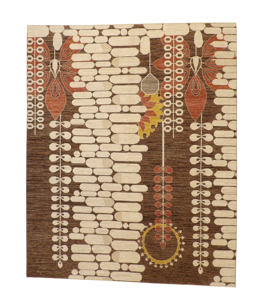 Tribal Arts & Crafts Design hand-knotted wool rug in Beige & Rust, full view