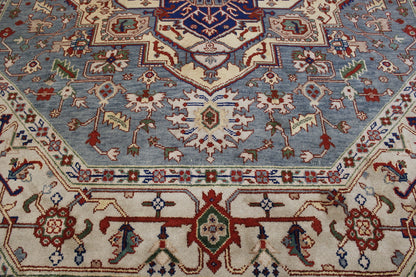 Close-up of wool pile, Blue & Beige rug