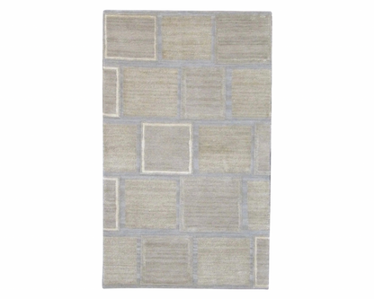 Modern hand-knotted wool-silk rug in Blue & Brown, full view