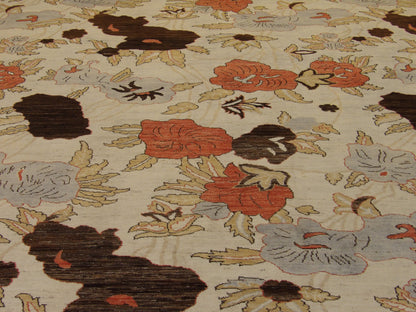 Back of Oushak Chobi Rose Flower Design Natural Dye hand-knotted rug