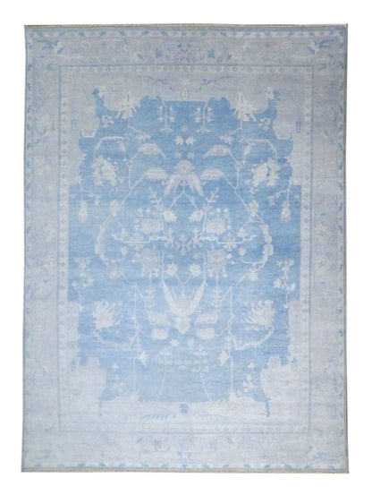 Fine Oushak Wash Natural Dye hand-knotted wool rug in Blue & Gray, full view