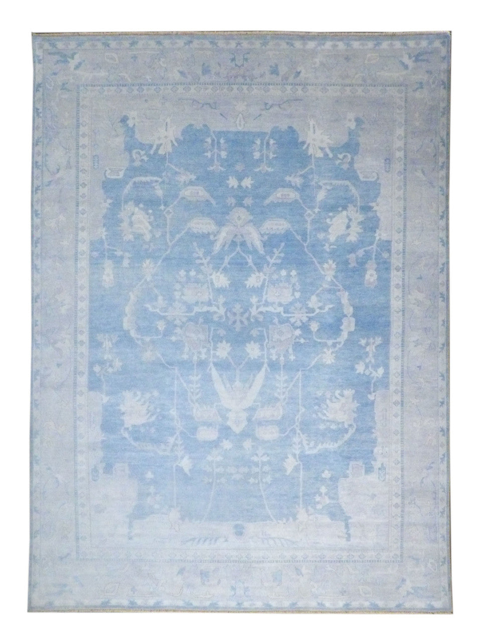 Fine Oushak Wash Natural Dye hand-knotted wool rug in Blue & Gray, full view