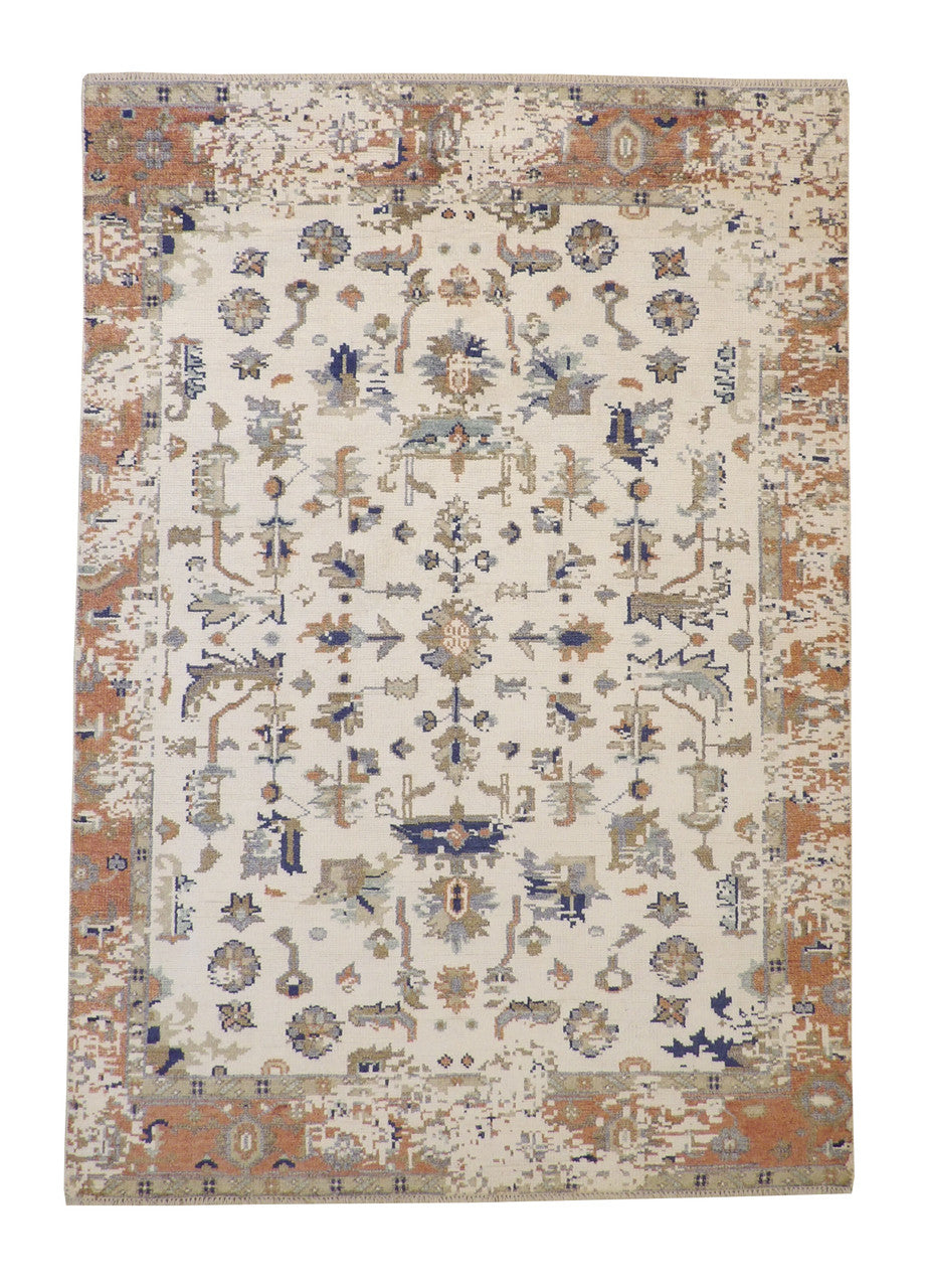 Traditional Broken Design hand-knotted wool rug in Blue & White, full view