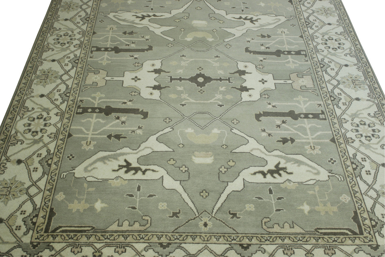 Gray & Beige Oushak Ziegler rug in room setting