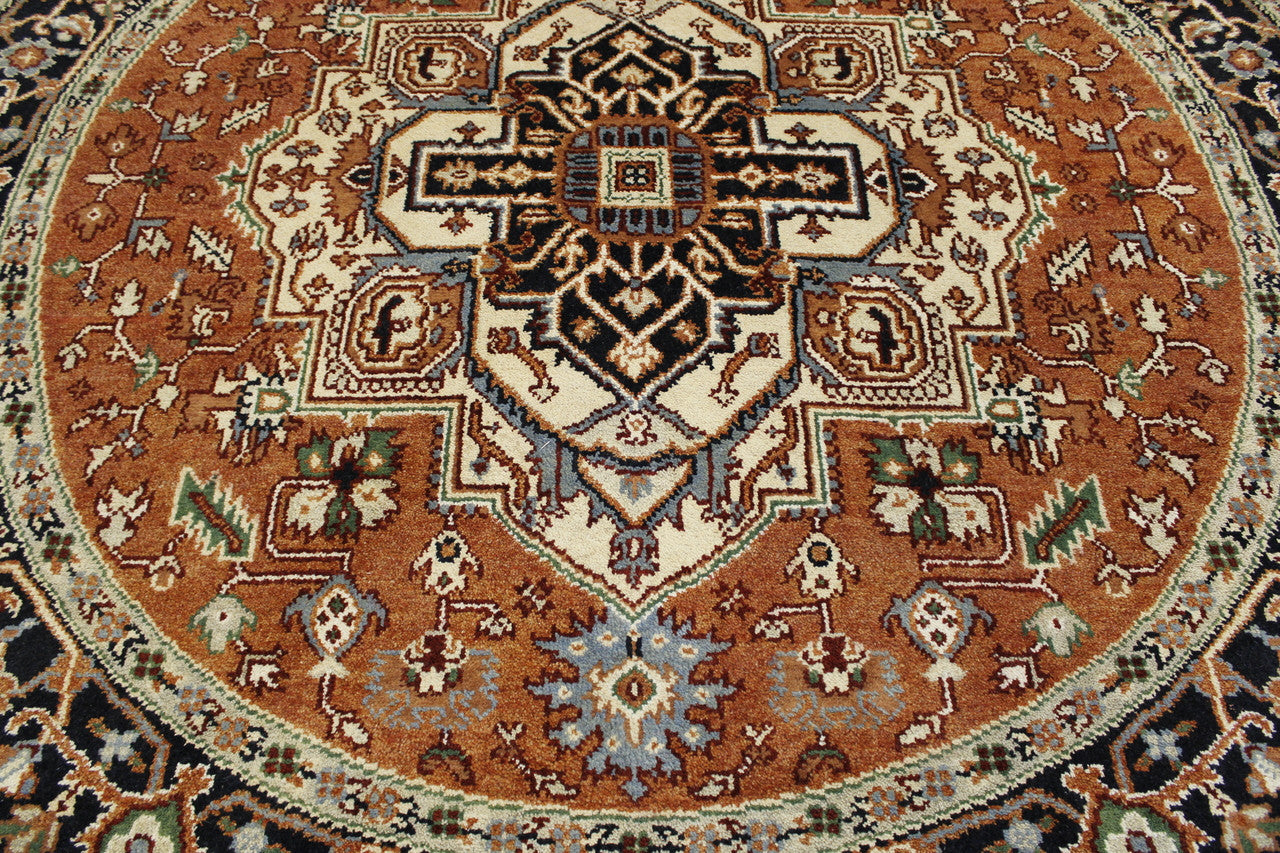 Tribal Indo Heriz rug corner detail