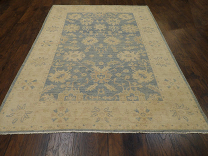 Oushak Bamiyan Wash Hand-Knotted Wool Rug in Blue & Beige — 6'0" x 9'0" | SKU w725
