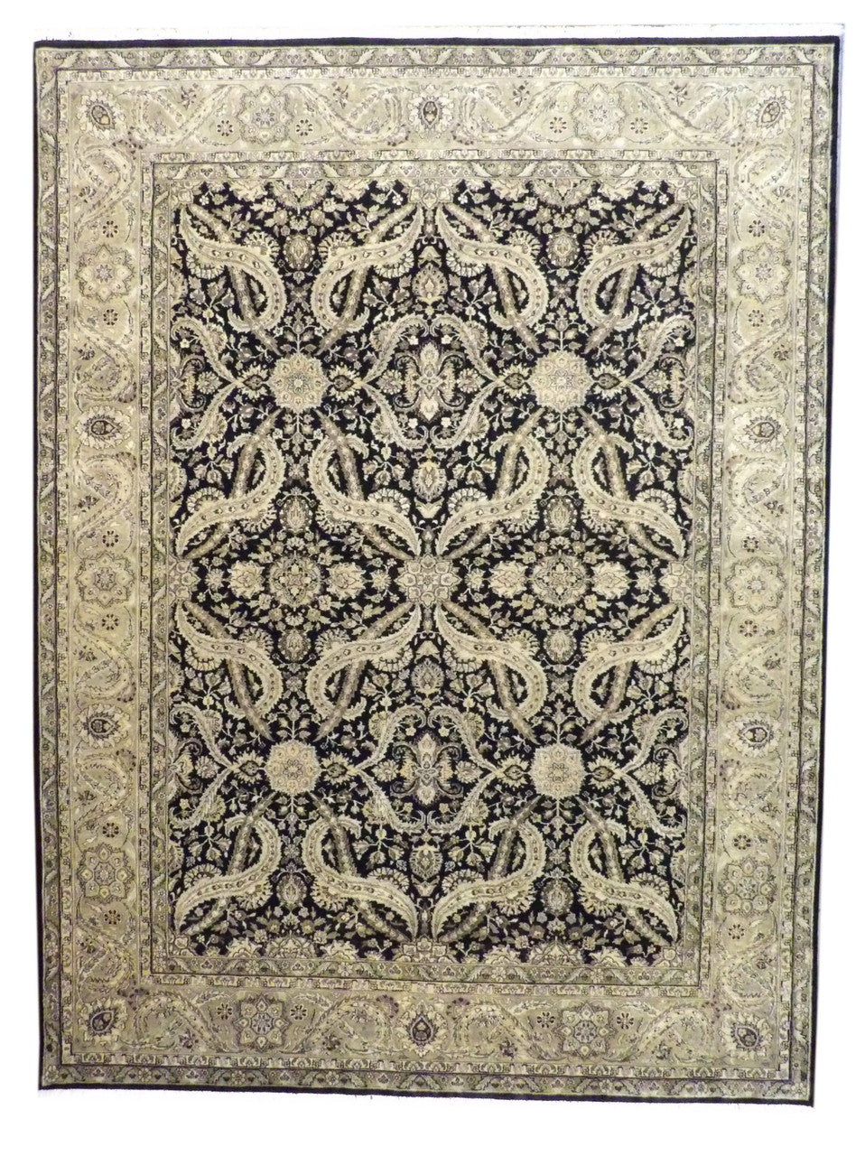 Fine Persian Ziegler hand-knotted wool rug in Black & Gold, full view