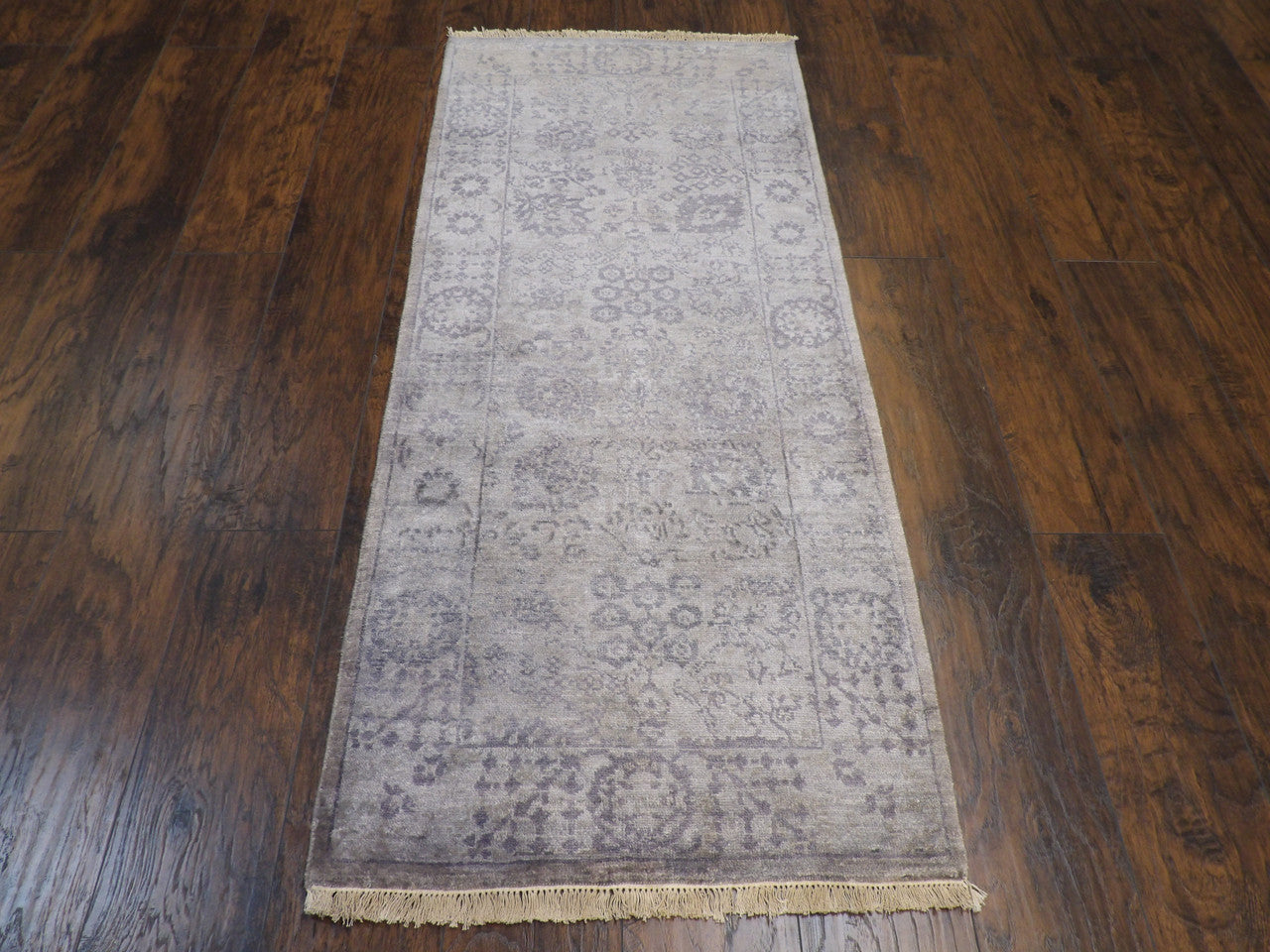 Oushak pattern detail, blue and gray runner