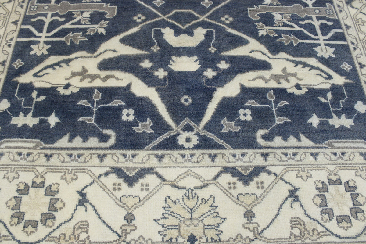 Blue & Beige Oushak Ziegler rug in room setting