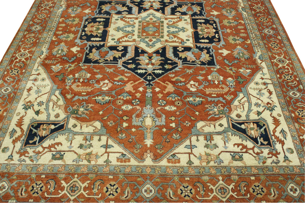 Beige & Rust Tribal Heriz rug in room setting