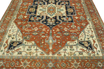 Beige & Rust Tribal Heriz rug in room setting