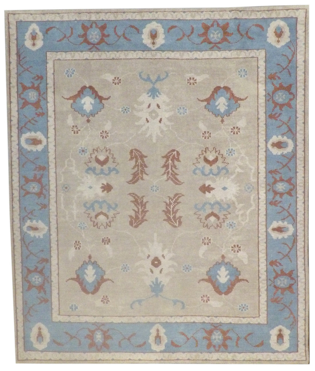 Oushak Tribal Overdye Ziegler Wash hand-knotted wool rug in Blue & Beige, full view