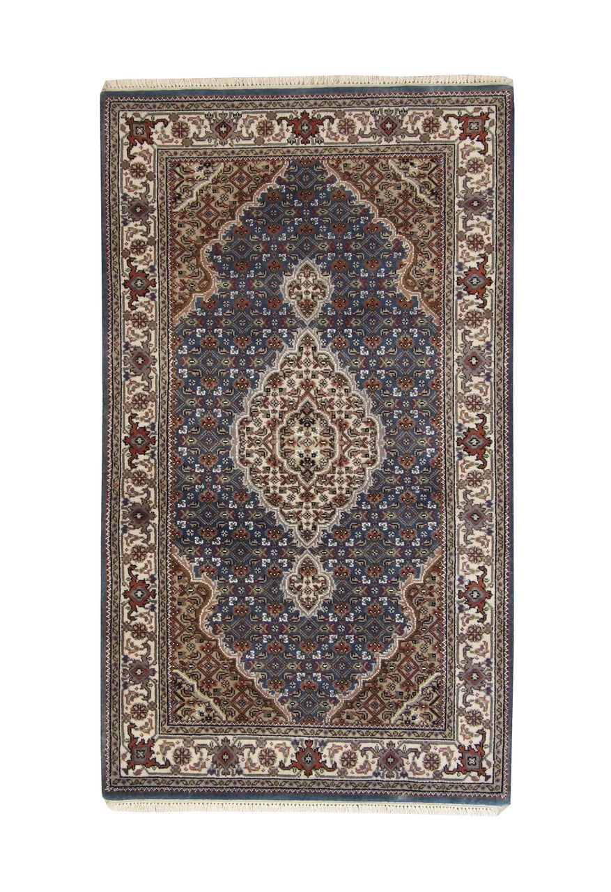 Traditional Tabriz hand-knotted wool rug in Blue & Beige, full view