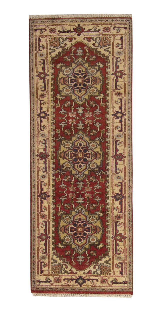 Tribal Indo Heriz hand-knotted wool rug in Red, full view