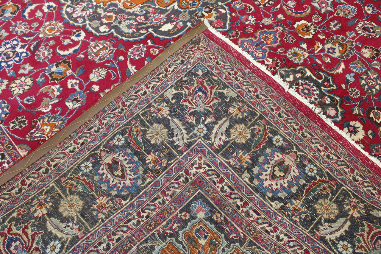 Traditional Antique Tabriz hand-knotted wool rug in Beige & Red, full view