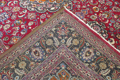 Traditional Antique Tabriz hand-knotted wool rug in Beige & Red, full view