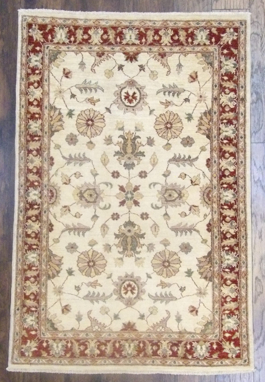Oushak Chobi Natural Dye hand-knotted wool rug in Beige & Rust, full view
