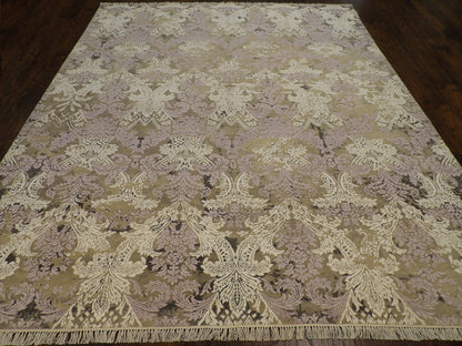 Close-up of wool-silk pile, Gray & Purple rug