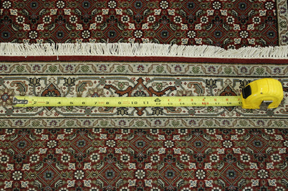Beige & Red Traditional Fine Mir rug in room setting