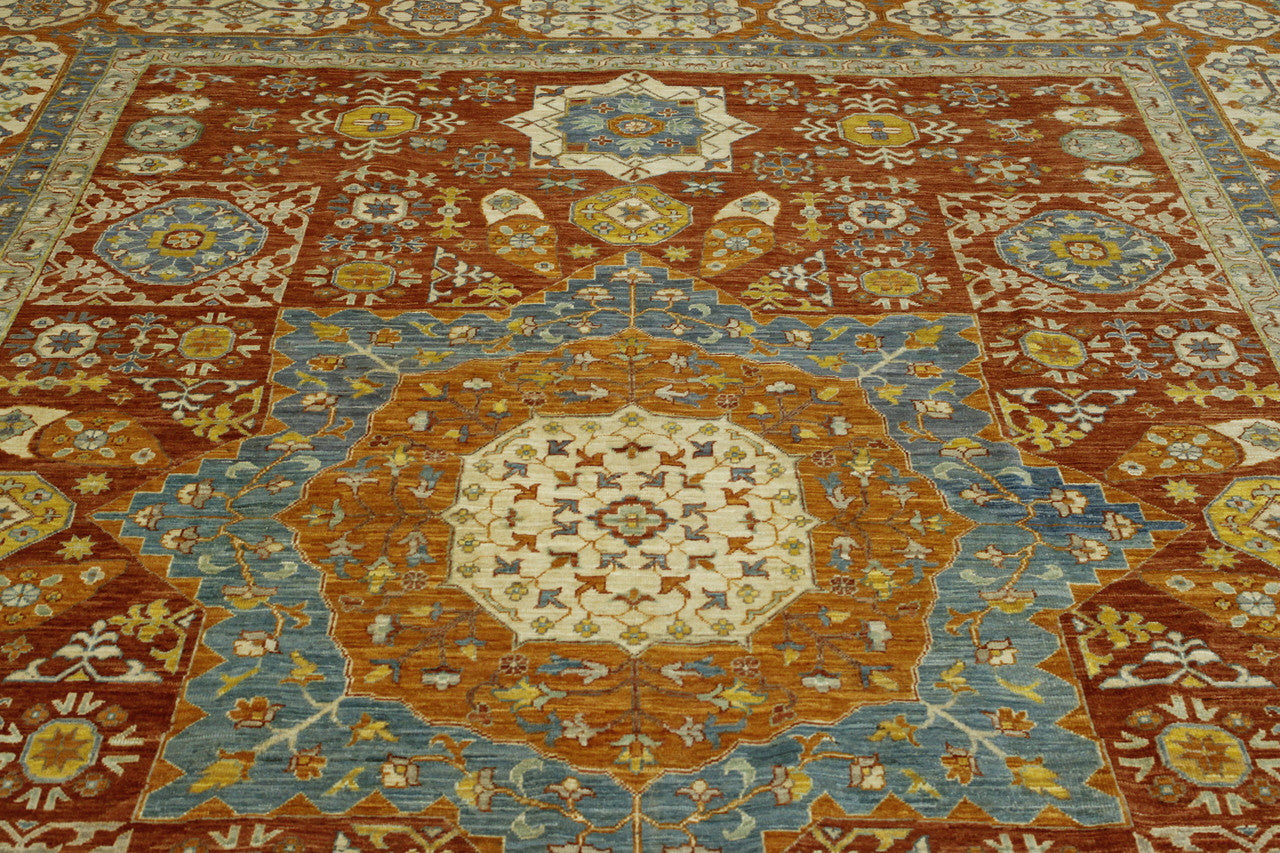 Beige & Rust Tribal Vegetable Dye Bamiyan rug in room setting