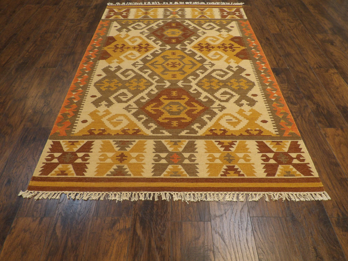 Close-up of kilim flatweave texture, ivory rug