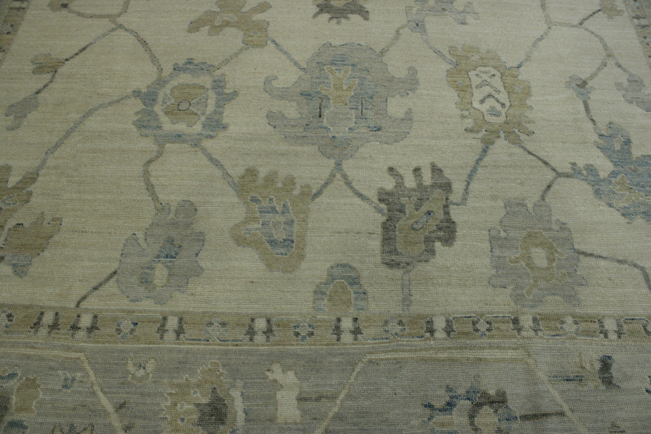 Blue & Beige Oushak Wash Chobi rug in room setting
