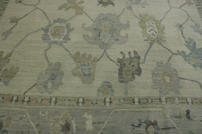 Blue & Beige Oushak Wash Chobi rug in room setting