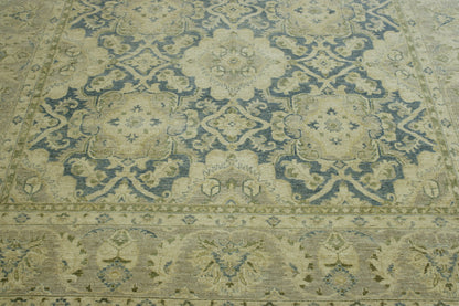 Oushak Chobi hand-knotted wool rug in Blue & Beige, full view