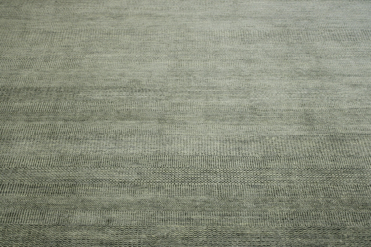 Modern Grass Design hand-knotted wool rug in Gray & Beige, full view