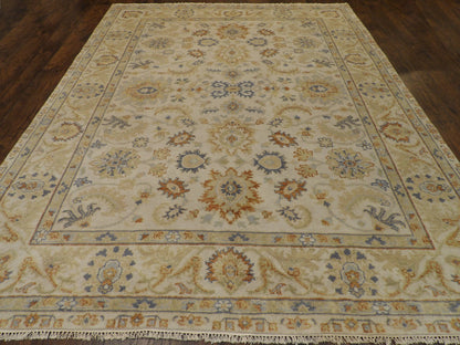Back of hand-knotted Turkish Oushak rug showing construction