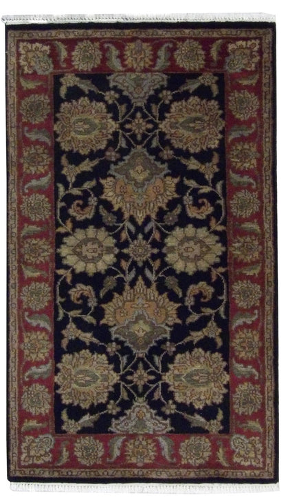 Kashan Jaipur hand-knotted wool rug in Black & Red, full view