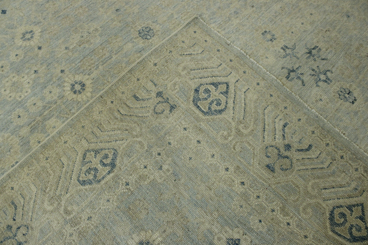 Oushak Wash Chobi hand-knotted wool rug in Blue & Gray, full view