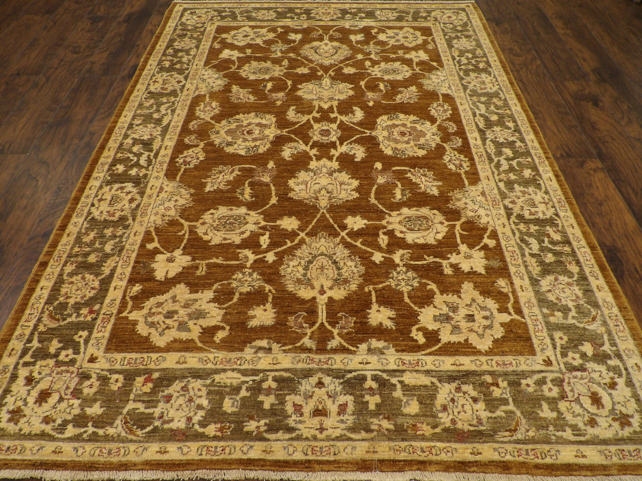 Close-up of wool pile, Brown & Green rug