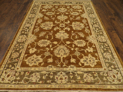 Close-up of wool pile, Brown & Green rug
