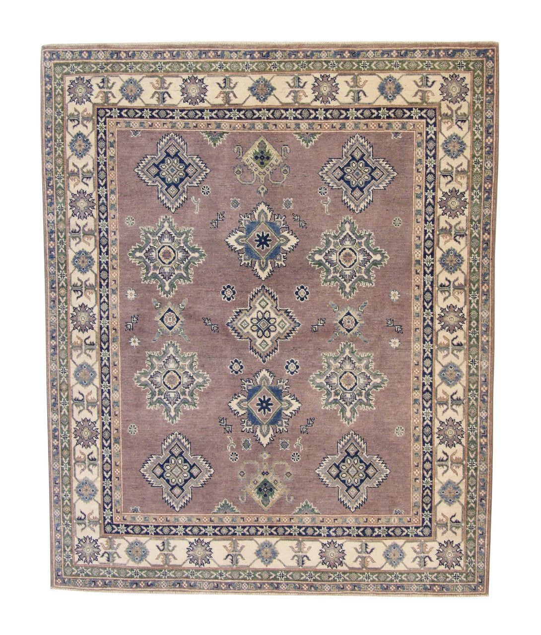 Tribal Super Kazak hand-knotted wool rug in Brown & Beige, full view