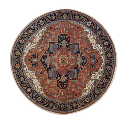 Tribal Fine Sherapi hand-knotted wool rug in Blue & Rust, full view