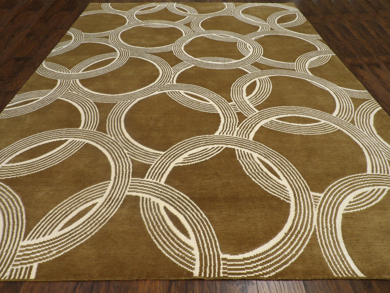 Close-up of wool-silk pile, Brown & Beige rug